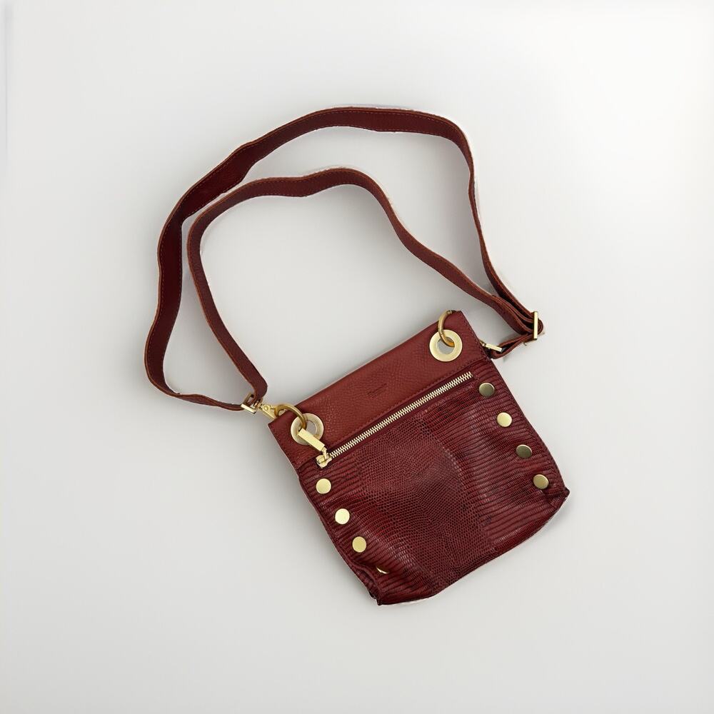 Hammitt Tony Small Redwood Lizard Crossbody Bag with Gold Accents Purse